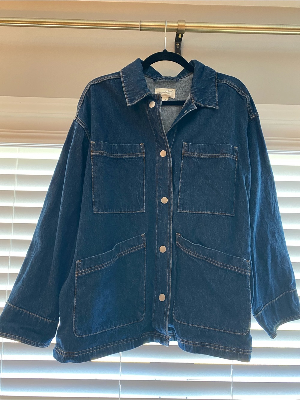 Dark Blue Denim Utility Jacket with Patch Pockets